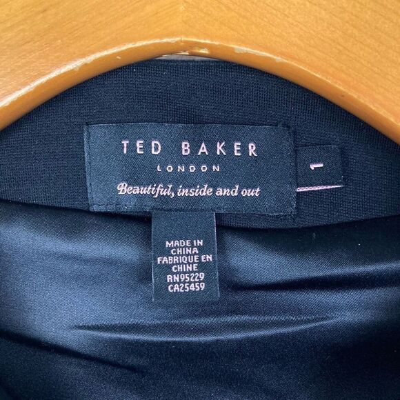 Ted Baker Rieta Black Leather Peplum Cap Sleeves Midi Dress Padded Shoulder US 4 - Picture 2 of 7